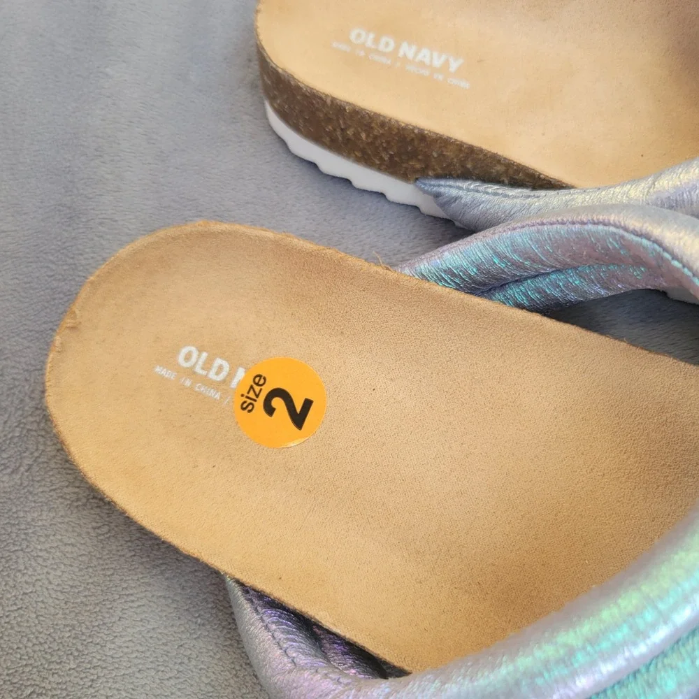 Old Navy Girls Iridescent Puffy Strap Slide Sandals Purple Blue Metallic Size‎ 2